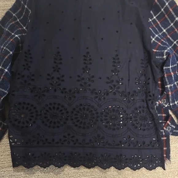Sea Plaid Eyelet Button Down Shirt